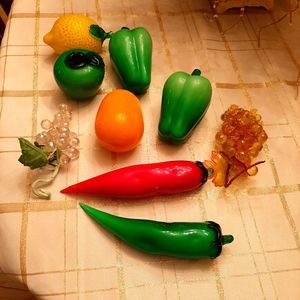 9 Piece Set of Hand Blown Glass Fruit
